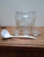 Vintage punch bowl schaal met 12 glazen en lepel - 14 delig, Ophalen of Verzenden