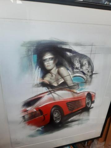 Zeefdruk met Ferrari (94cm x 79cm) beschikbaar voor biedingen