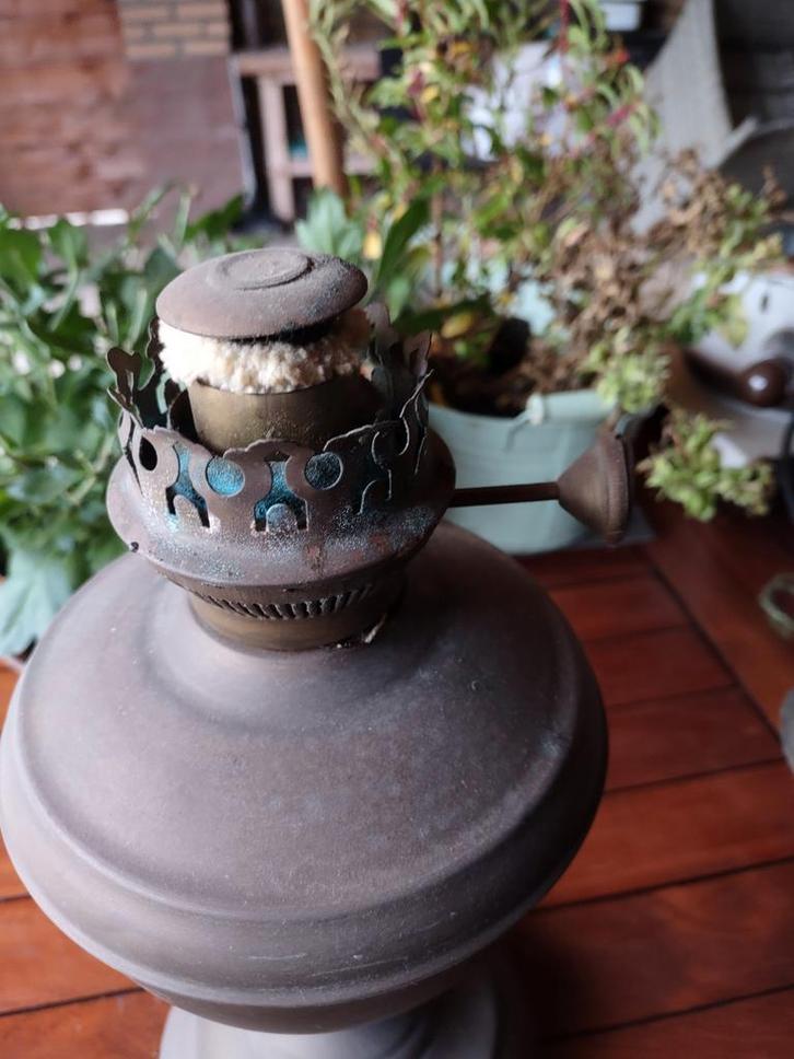 Oude Koperen Olielamp - Zonder Glas, Antiek en Kunst, Antiek | Lampen, Ophalen of Verzenden