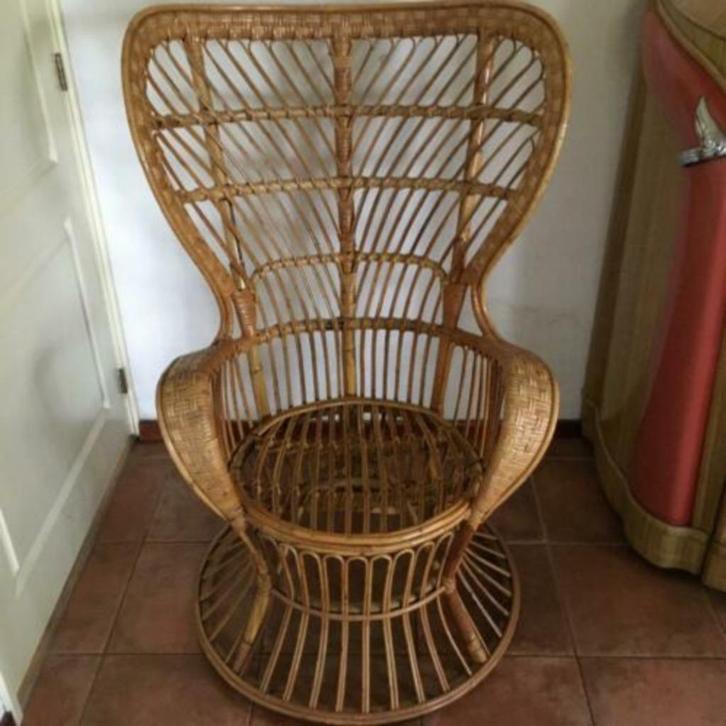 Gio Ponti-stijl rotan fauteuil [pauwenstoel], Verzamelen, Retro, Huis en Inrichting, Ophalen