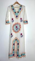 Vintage Indiase jurk jaren 70 puur katoen met borduursel, Wit, Ophalen of Verzenden, Zo goed als nieuw, Maat 36 (S)