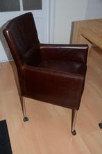 6 lederen eetkamerstoelen op wielen, Ophalen, Gebruikt, Bruin, Leer
