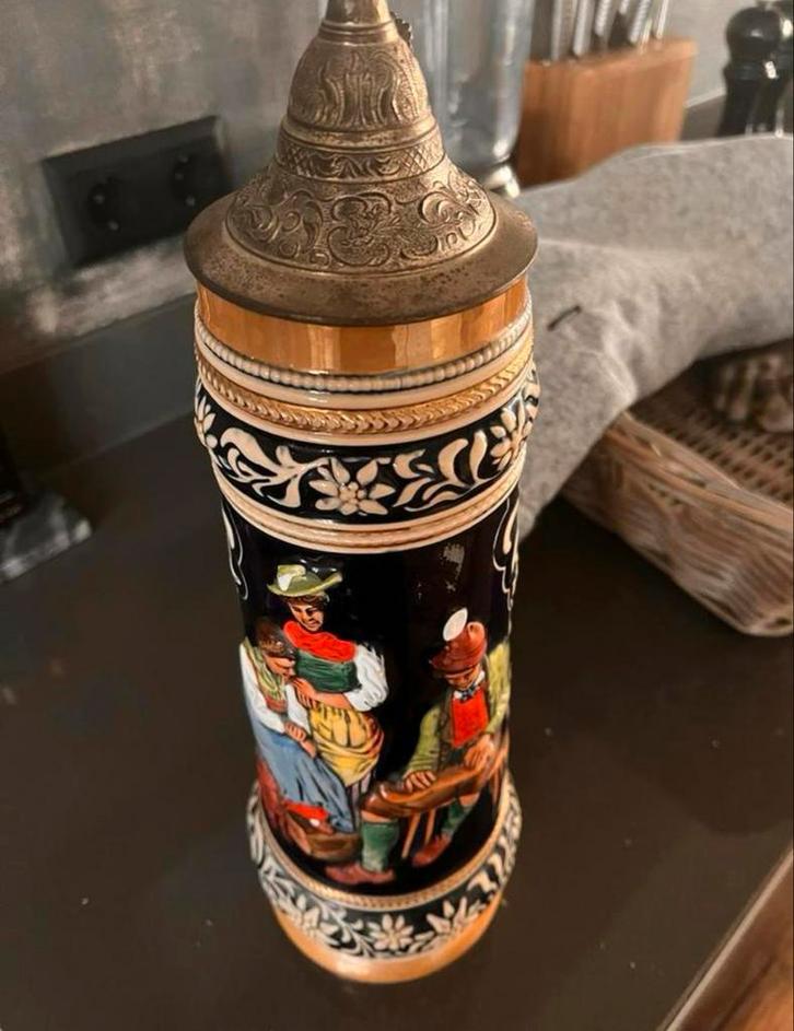 Authentieke Duitse Bierpul met Deksel, Antiek en Kunst, Antiek | Keramiek en Aardewerk, Ophalen of Verzenden