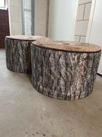 Houten Boomstam Look Poef (2x), Rond, Minder dan 50 cm, Ophalen of Verzenden, Zo goed als nieuw