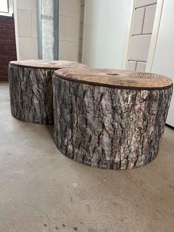 Houten Boomstam Look Poef (2x) beschikbaar voor biedingen