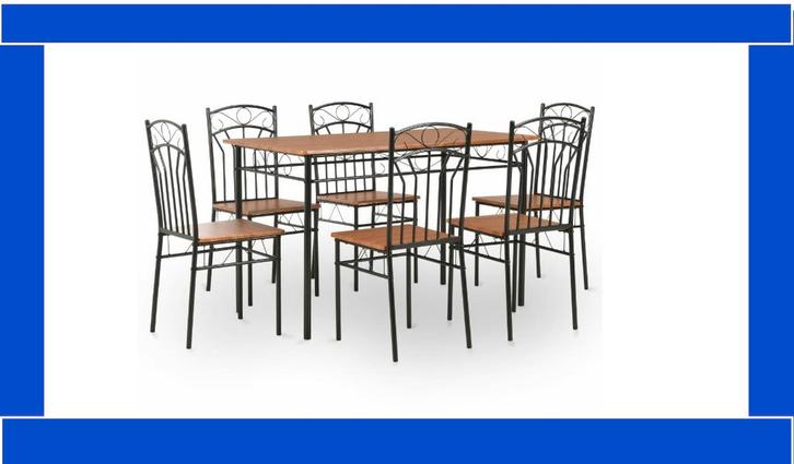 complete set 7-delige Eethoek + stoelen MDF en staal bruin, Huis en Inrichting, Complete eetkamers, Nieuw, 4 tot 6 stoelen, Verzenden