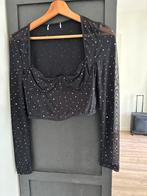 Kerstoutfit | Zwarte glitter crop top corset, Ophalen of Verzenden, Nieuw, Maat 38/40 (M), Zwart