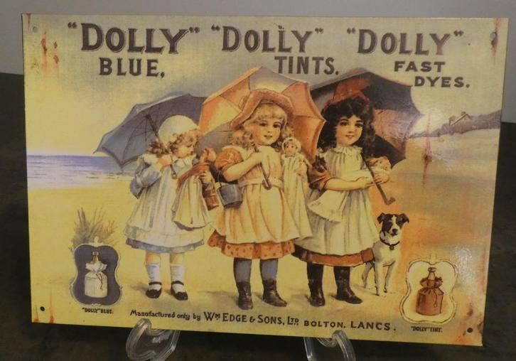 zinken/metalen nostalgisch bord dolly Blue Tints [1664], Verzamelen, Merken en Reclamevoorwerpen, Reclamebord, Ophalen