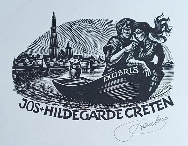 Exlibris Frank-Ivo van Damme, Tijl en Nele op Scheldevaart, Antiek en Kunst, Kunst | Etsen en Gravures, Verzenden