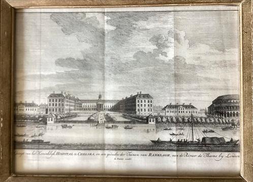 Kopergravure: Gezigt van het Koninklyk Hospital te Chelsea, Antiek en Kunst, Kunst | Etsen en Gravures, Ophalen of Verzenden