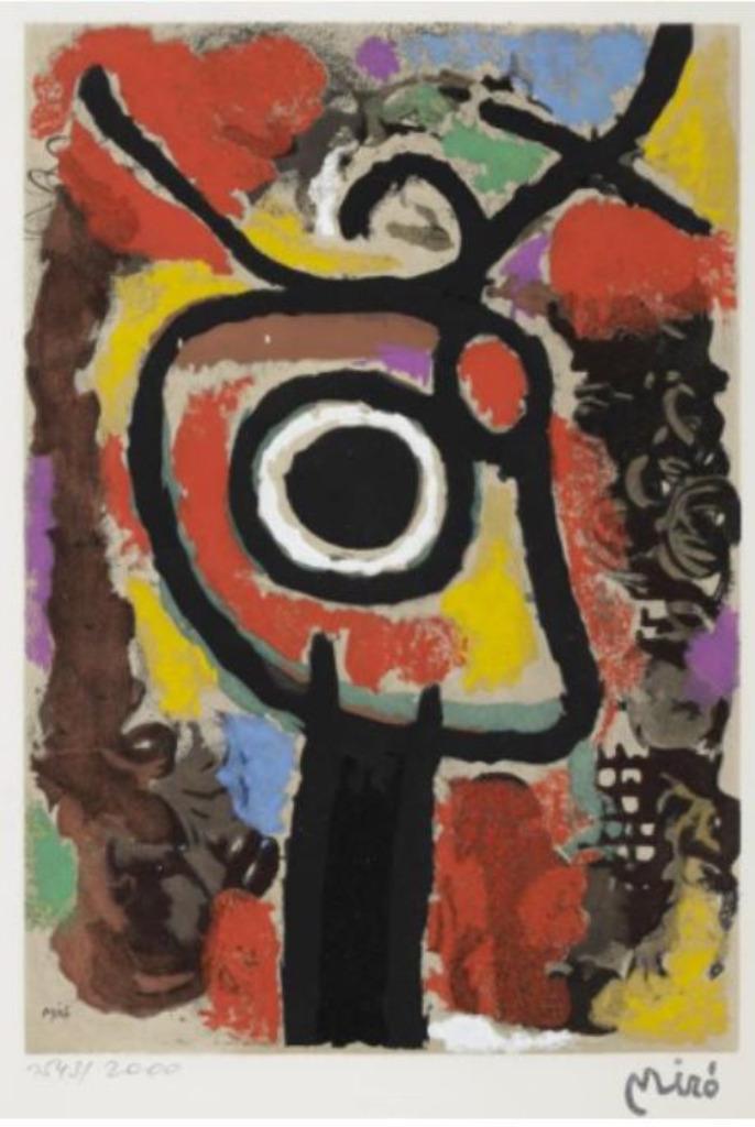 Joan Miro(1893) Kle Lithografie "Person et l’oiseau" Ges Gen, Antiek en Kunst, Kunst | Litho's en Zeefdrukken, Ophalen of Verzenden