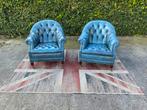 2 x orginele Engelse leren Chesterfield fauteuils !!!!, 75 tot 100 cm, Gebruikt, Hout, 75 tot 100 cm