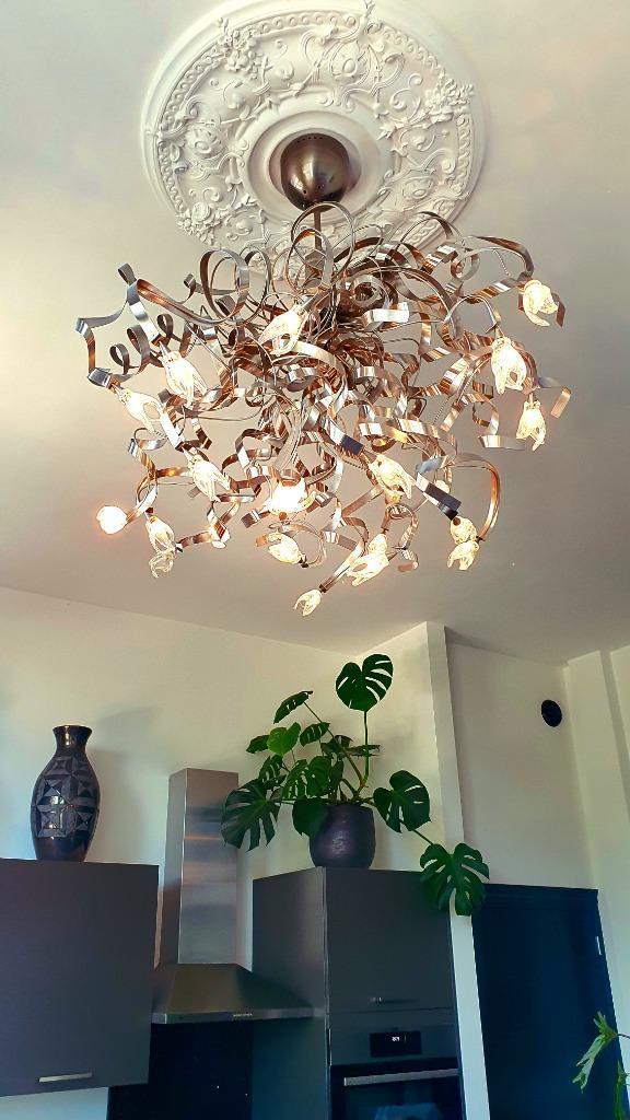 Kroonluchter Harco Loor, Huis en Inrichting, Lampen | Kroonluchters, Gebruikt, Glas, Metaal, Ophalen