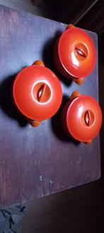 Drie le Creuset gietijzeren braadpannetjes van 16 cm, Ophalen of Verzenden, Gebruikt, Gietijzer, Koekenpan of Braadpan