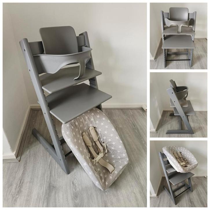 ZGAN! Stokke Tripp Trapp storm grey+babyset,newbornset,hoes, Kinderen en Baby's, Kinderstoelen, Zo goed als nieuw, Meegroeistoel