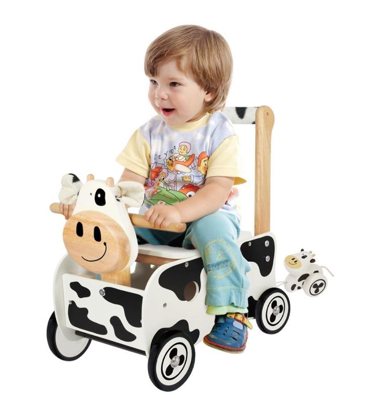 Houten loopwagen duwwagen koe met of zonder naam, Kinderen en Baby's, Speelgoed | Houten speelgoed, Nieuw, Rij- of Hobbelspeelgoed