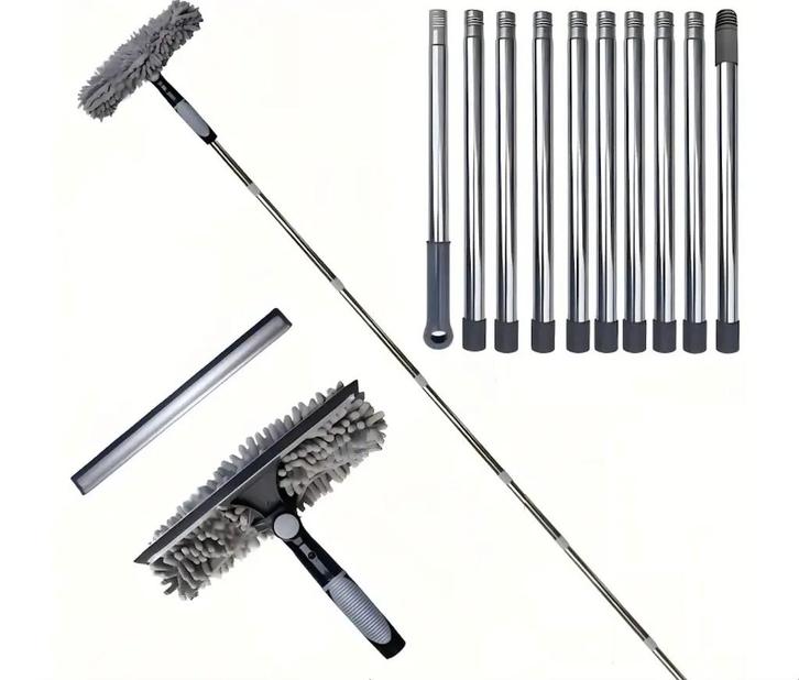 Telescoopsteel ong. 4,5m met reinigingsborstel en wisser, Huis en Inrichting, Schoonmaakartikelen, Raamwisser of Trekker, Ophalen
