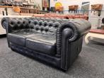 Chesterfield Maarssen  Zwart Leren Vintage Chesterfield Bank, Ophalen, Chesterfield, Zo goed als nieuw, Rechte bank