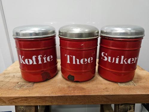 3 LEUKE OUDE EMAILLE VOORRAADBUSSEN, Antiek en Kunst, Antiek | Emaille, Ophalen of Verzenden