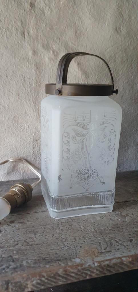 Bijzonder mooi geslepen art nouveau hallampje, Antiek en Kunst, Antiek | Lampen, Ophalen of Verzenden