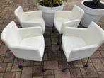 4 witte leren design eetkamerstoelen op wieltjes, Ophalen, Wit, Leer, Zo goed als nieuw