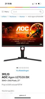 AOC Agon U27G3X/BK - 27 inch 4K Gaming Monitor, Computers en Software, Monitoren, Gaming, Nieuw, Ophalen of Verzenden, Ultra HD (4K)