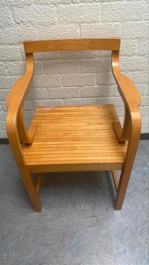 ENRAF NONIUS, Vintage backwards beech plywood chair, Huis en Inrichting, Stoelen, Gebruikt, Eén, Hout, Bruin, Ophalen