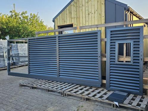 Dichte Schuifpoort + Inlooppoort met brievenbus RAL 7016, Tuin en Terras, Tuinhekken en Hekwerk, Nieuw, Overige typen, IJzer, Met poort