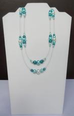 Handgemaakte dubbele ketting met glasparels (73), Ophalen of Verzenden, Nieuw, Blauw, Overige materialen