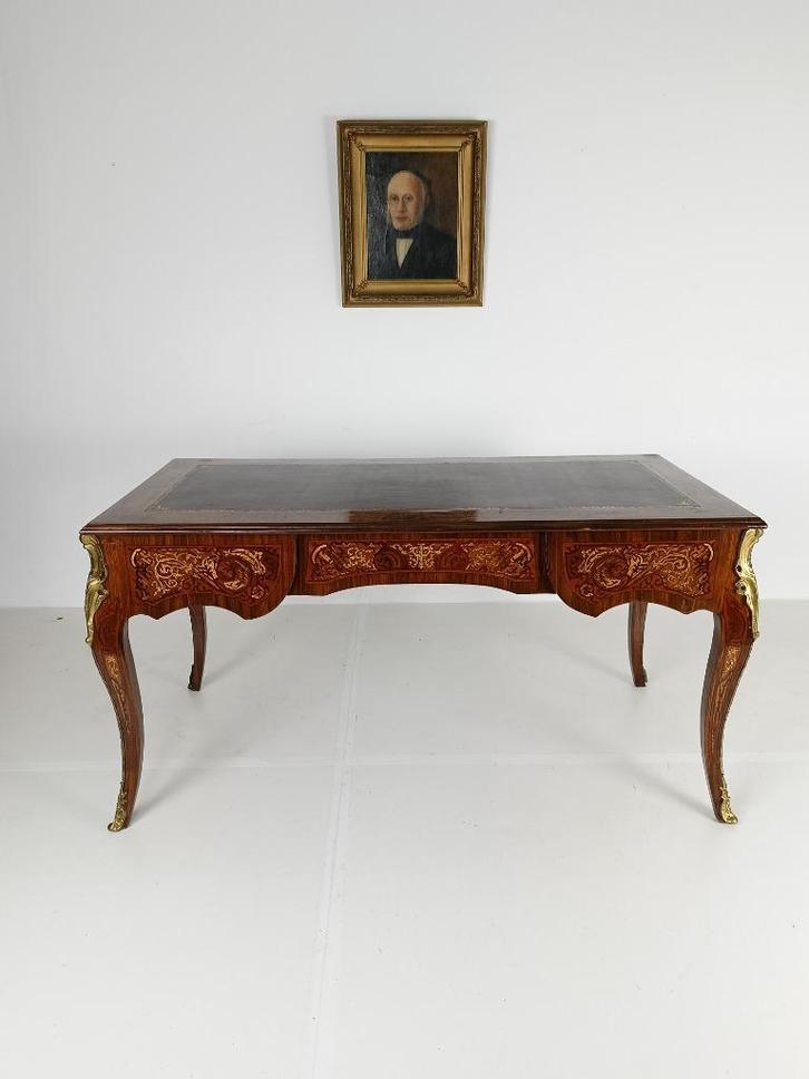 Louis XV dubbelzijdig mahonie en rozenhout plat bureau, Antiek en Kunst, Antiek | Meubels | Tafels, Ophalen