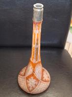 Vintage Glazen kandelaar met Oranje Accent, Antiek en Kunst, Ophalen