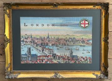 Geborduurd schilderij Londen 1616, in klassieke lijst beschikbaar voor biedingen