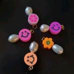 Bedels rvs smileys bloemen zoetwaterparels hangers parels 3x, Nieuw, Verzenden