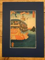 Antieke Japanse litho in passe-partout, Antiek en Kunst, Kunst | Niet-Westerse kunst, Ophalen of Verzenden