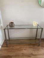 Sidetable Pierre Vandel Paris zilver glas, Huis en Inrichting, Glas, 25 tot 50 cm, 100 tot 150 cm, Rechthoekig