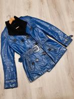 Winter leren jas, Ophalen, Gedragen, Maat 36 (S), Blauw