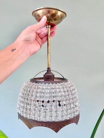 Vintage messing hanglamp plafondlamp glazen kralen beschikbaar voor biedingen