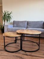 Houten salontafel/bijzettafels rond, Huis en Inrichting, Tafels | Salontafels, Gebruikt, 50 tot 100 cm, Rond, Ophalen of Verzenden