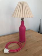 Roze Fles Tafellamp met Stoffen Kap, Ophalen, Gebruikt, Glas, Minder dan 50 cm