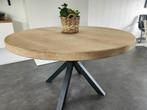 Ronde massief eiken eettafel op stalen kruispoot 130cm, Huis en Inrichting, Ophalen, 100 tot 150 cm, Rond, Zo goed als nieuw