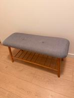 Bank VANDSTED met schap - grijze stof/bamboe, Gebruikt, Minder dan 50 cm, Ophalen of Verzenden, 100 tot 125 cm