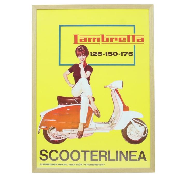Vintage Reclame Poster Lambretta Scooterlinea Begin Jaren 60, Verzamelen, Posters, Gebruikt, Reclame, A1 t/m A3, Rechthoekig Staand