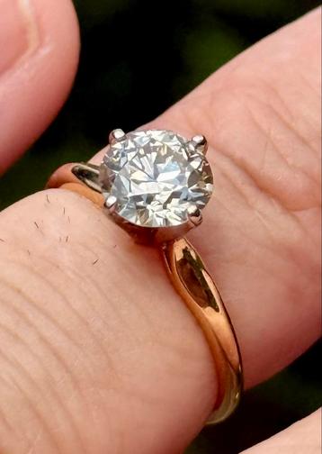 Gouden solitaire ring met echte natuurlijke diamant 1.42ct! beschikbaar voor biedingen