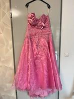 Roze gala jurk met strik en lichte sleep, Kleding | Dames, Jurken, Gedragen, Maat 42/44 (L), Ophalen of Verzenden, Onder de knie