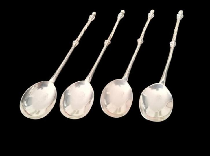 4 st zilveren theelepeltjes met deels getorste steel, Antiek en Kunst, Antiek | Goud en Zilver, Zilver, Ophalen of Verzenden