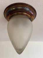 Plafond lamp. Glazen kap koperen ring, Antiek en Kunst, Ophalen