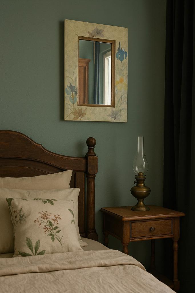 Sfeervolle vintage spiegel met bloemenmotief, Huis en Inrichting, Woonaccessoires | Spiegels, Minder dan 50 cm, Minder dan 100 cm