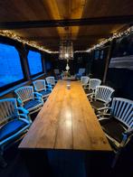 8 teakhouten stoelen met armleuningen, Ophalen of Verzenden, Gebruikt, Rechthoekig, 50 tot 100 cm