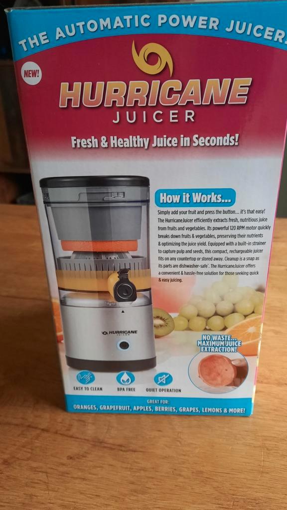 Hurricane Oplaadbare Sapcentrifuge - Nieuw!, Witgoed en Apparatuur, Juicers, Nieuw, Sapcentrifuge, Elektrisch, Ophalen of Verzenden