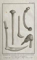 Antieke gravure “de man van Nieuw-Caledonië en wapens uit NC, Ophalen of Verzenden